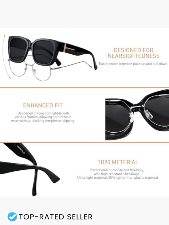 TR90 Polarized UV400 Sunglasses Fit Over Glasses Oversized Square Oversized Square Fit Over Glasses Polarized Sunglasses UV400  main image 4